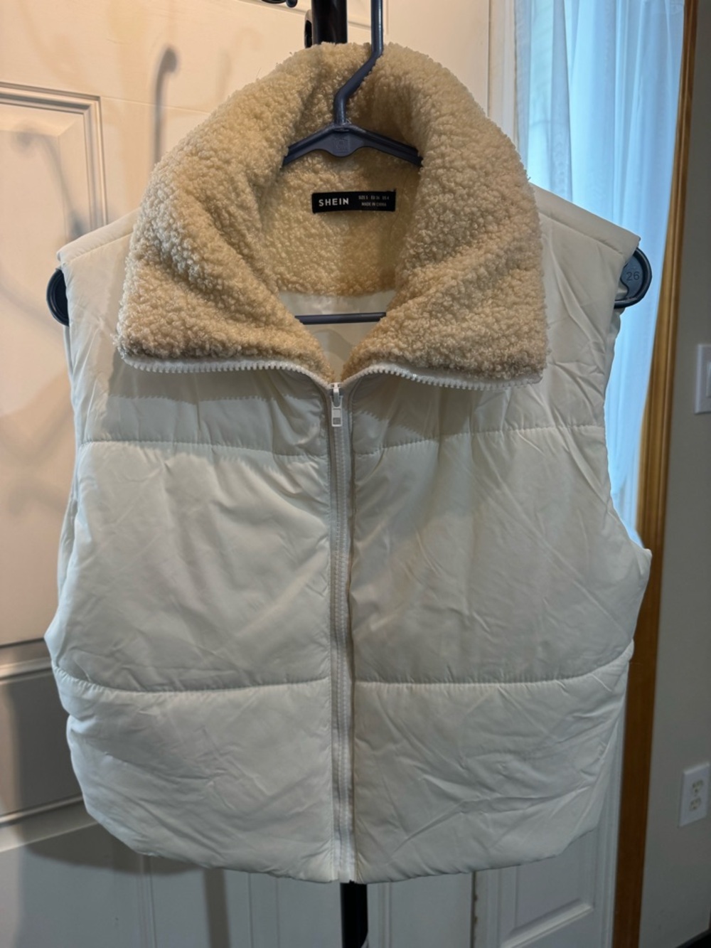 SHEIN Cream Sherpa-Lined Puffer Vest with Zip Front
